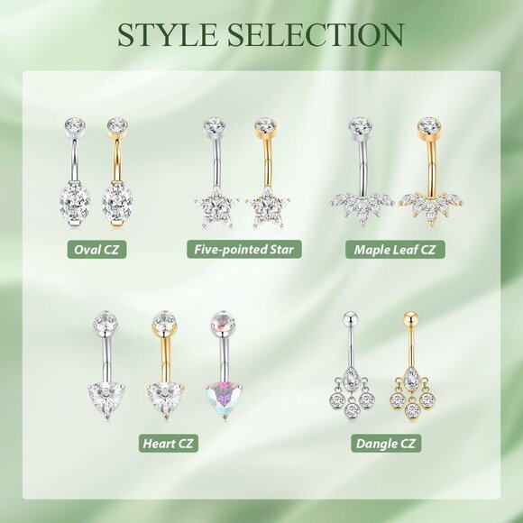 Belly Button Ring G23 Titanium Belly Button Piercing 14G Belly Ring Navel Pierci - Picture 6 of 7